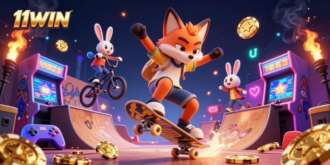 Experience 11WIN thrilling gameplay with vibrant casino elements and dynamic characters in action.