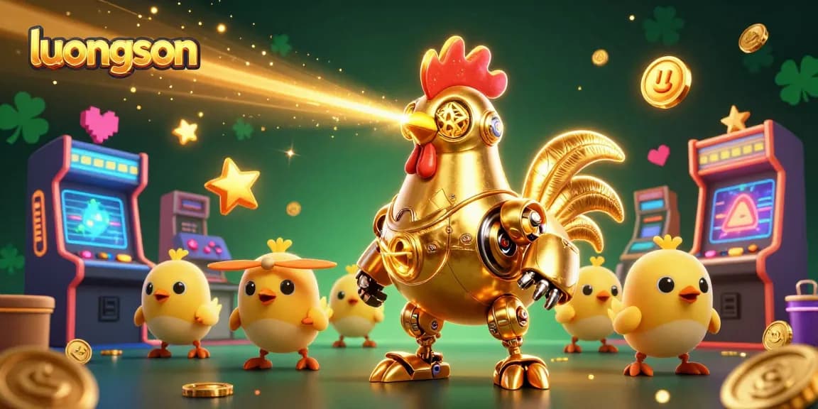 Experience thrilling gameplay at luongson with a vibrant golden rooster robot and interactive games.
