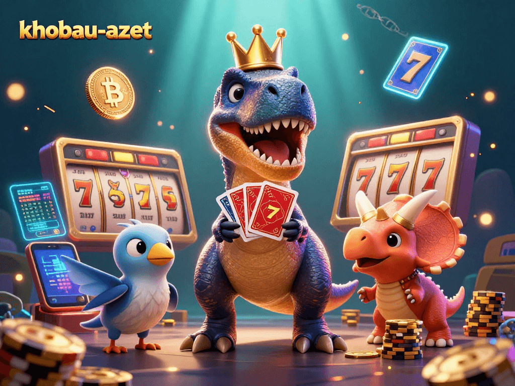 Join khobau-aztec as the T-Rex shuffles cards and the Triceratops stacks chips in this thrilling casino scene.
