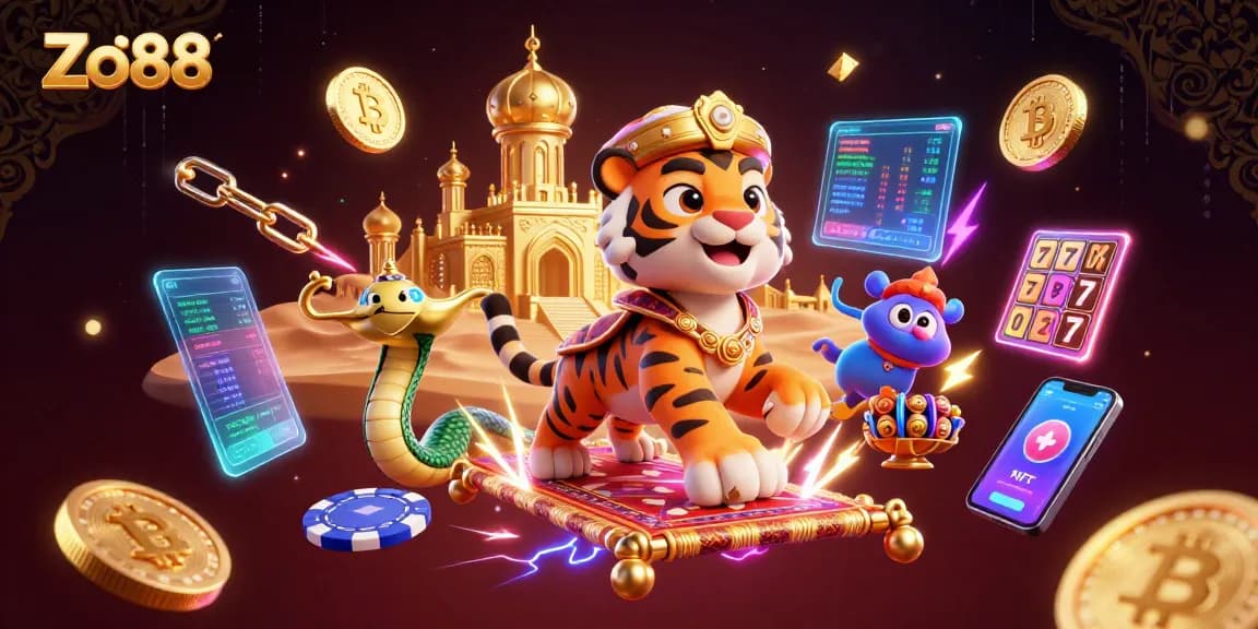 Engage with Zo88's exciting gaming atmosphere showcasing vibrant characters and interactive slot elements.