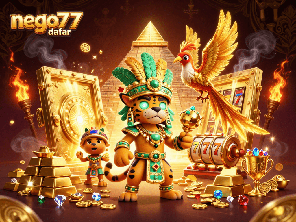 Spin the reels with nego77 daftar in a vibrant casino scene filled with treasures and excitement.