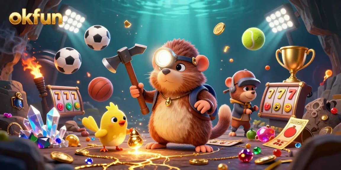 Experience thrilling adventures with okfun's treasure hunter mole and dynamic sports elements.
