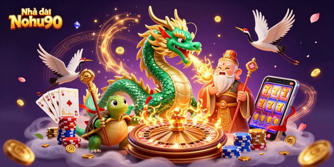 Engage with Nhà cái Nohu90's vibrant casino world featuring dynamic games and mythical creatures.