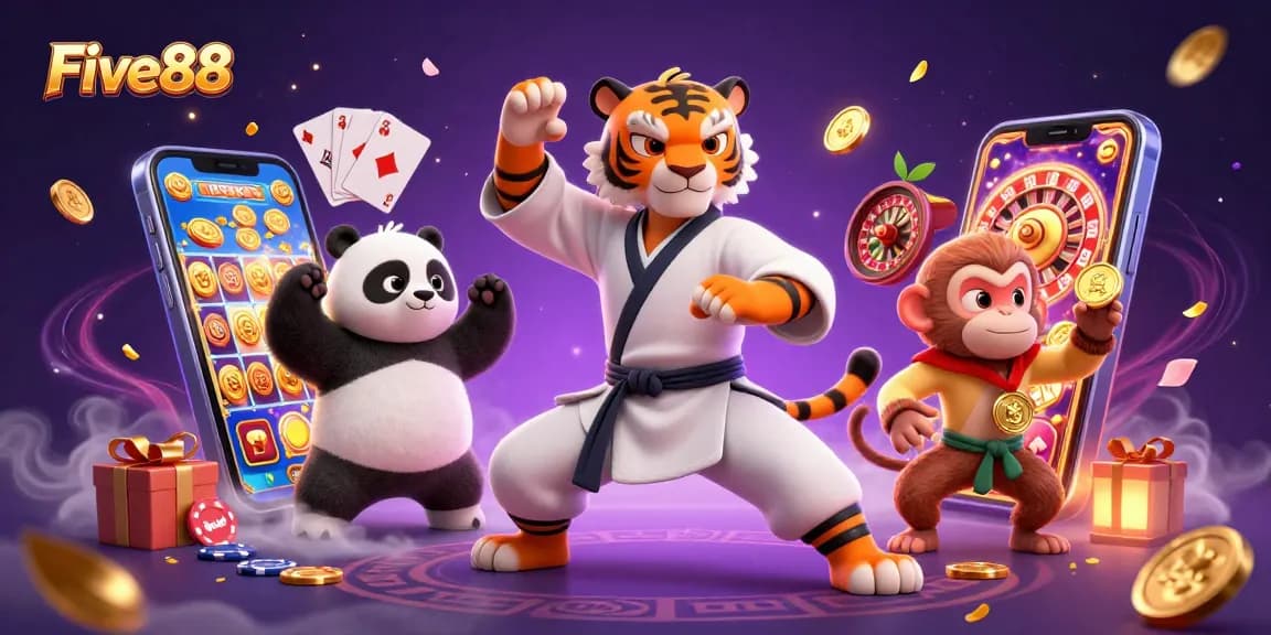 Experience the thrill of Five88 casino with dynamic game elements and vibrant characters.