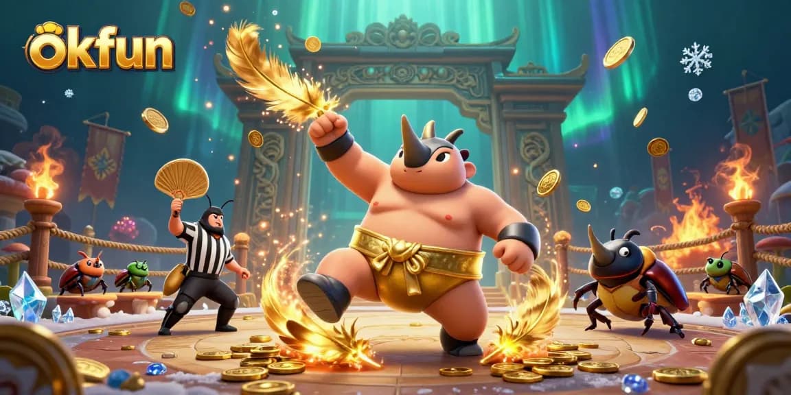 Experience thrilling moments at okfun's Asian online casino with an epic beetle sumo showdown.