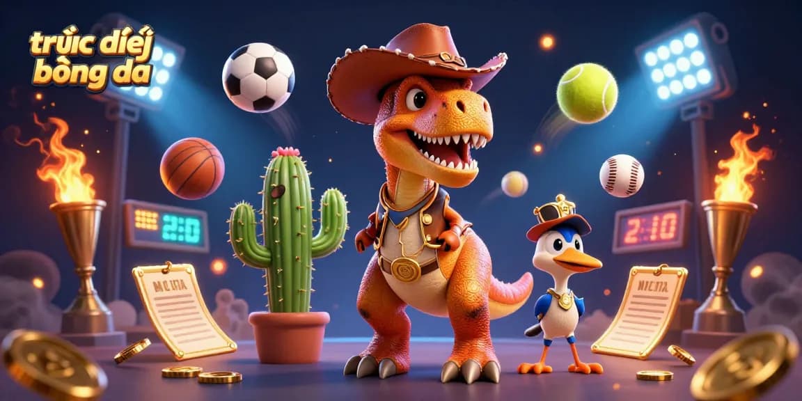 Experience trực tiếp bóng đá excitement with a dynamic cowboy dinosaur scene featuring engaging gambling elements.