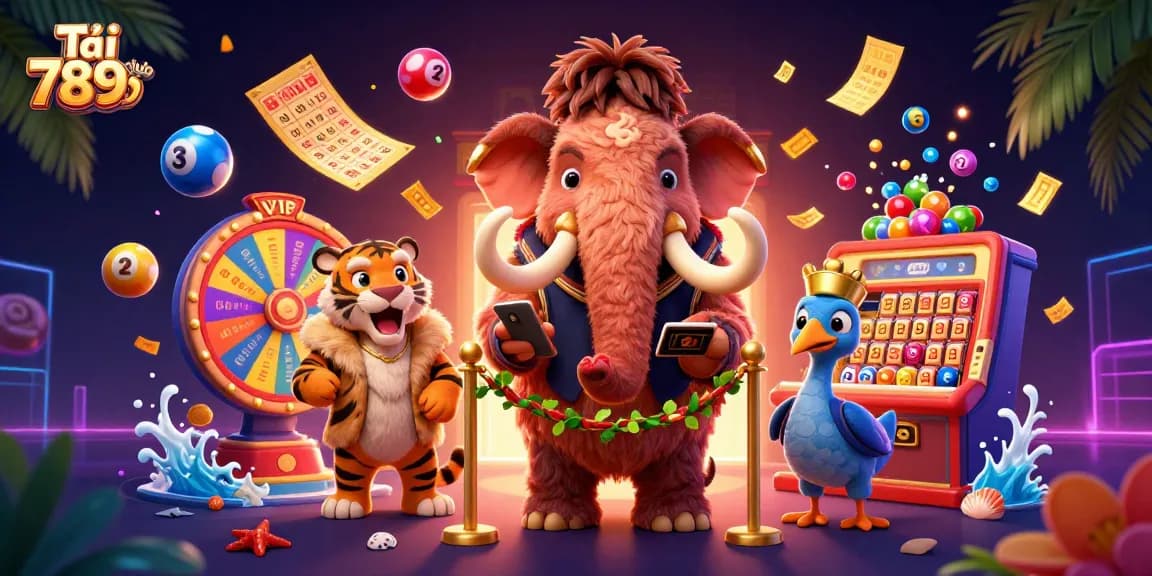 Engage with the vibrant Tải 789club illustration showcasing a lively casino scene with unique characters.