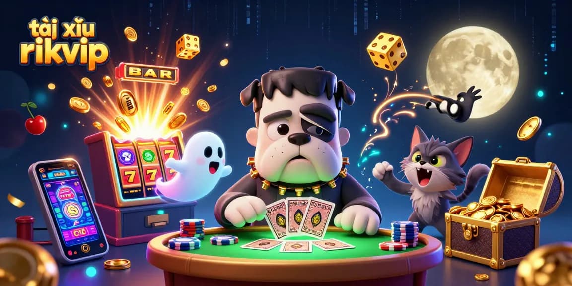 Engage in thrilling tài xỉu rikvip action with a vibrant 3D casino scene featuring unique characters.