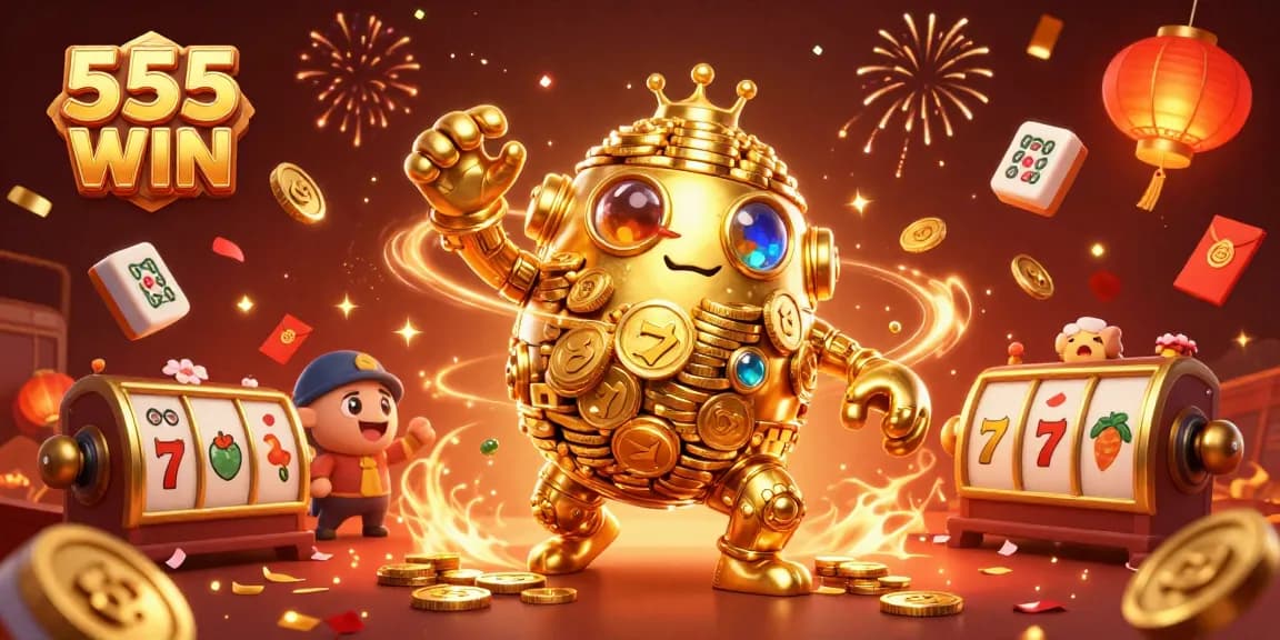 Experience the thrill of winning at 555 WIN with this vibrant casino-themed illustration.