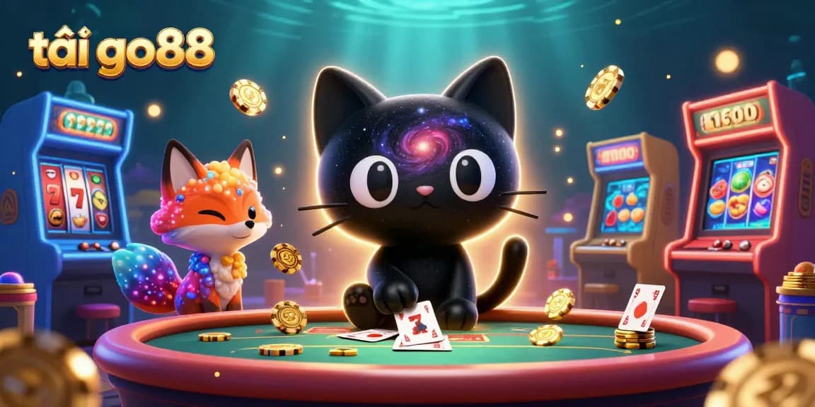 Engage in vibrant gameplay with tải go88 featuring a cosmic cat at a slots table.
