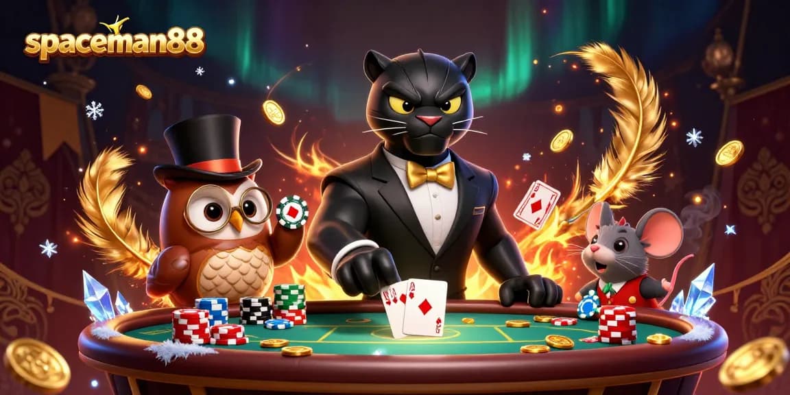 Join the stylish black panther, cute owl, and lucky mouse in a spirited poker battle at spaceman88!
