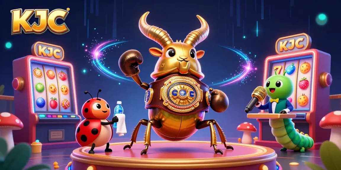 KJC engages players with vibrant 3D characters and slot machines in an energetic casino scene.