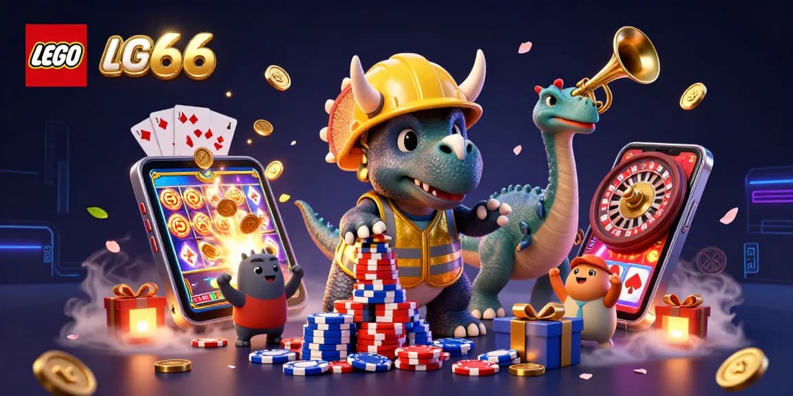 Lego66 celebrates wins in vibrant pokies scene with dynamic characters and casino elements.