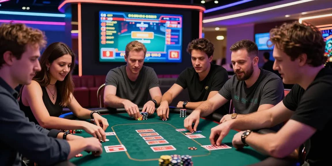 Friends enjoying a thrilling KO66 gaming experience at a vibrant casino table.