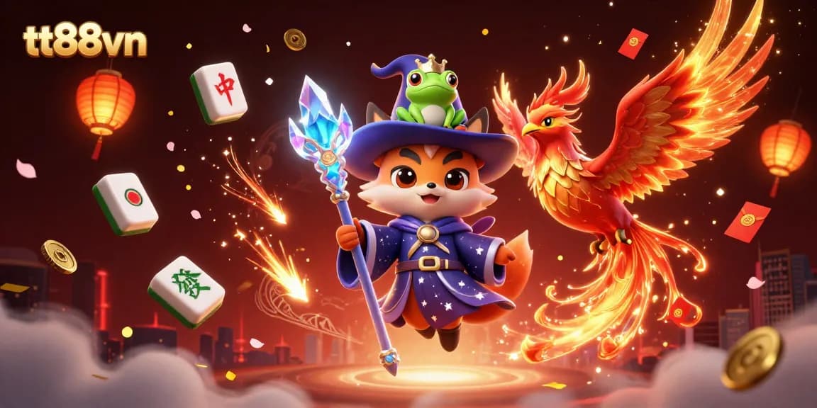 Experience thrilling gameplay at tt88vn with a mystical wizard fox and fiery phoenix.
