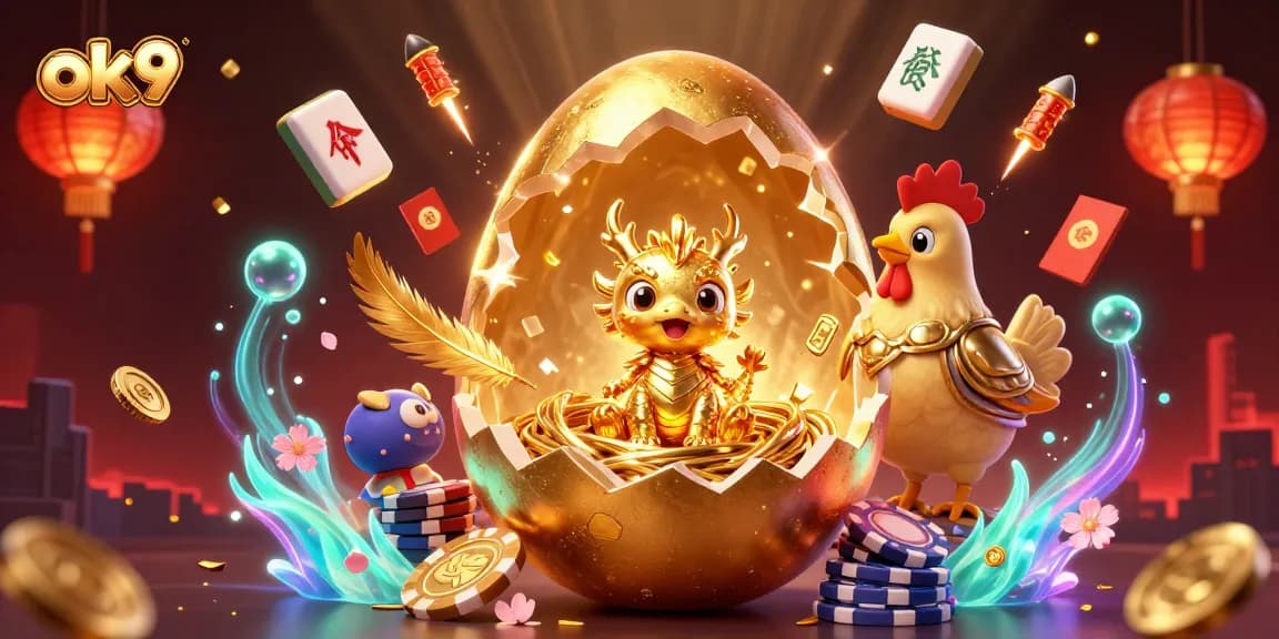 Experience the thrill of winning at ok9 with a golden dragon emerging from poker chips in an exciting casino scene.
