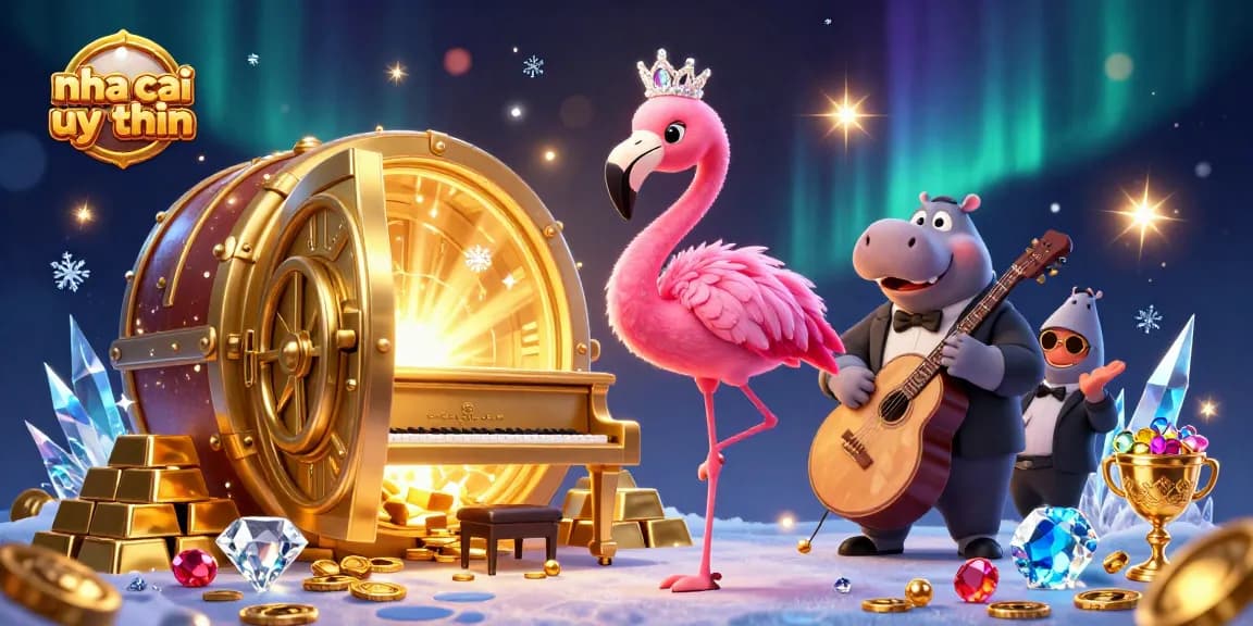 Experience the excitement of nha cai uy tin through a vibrant 3D casino scene with dazzling characters and elements.