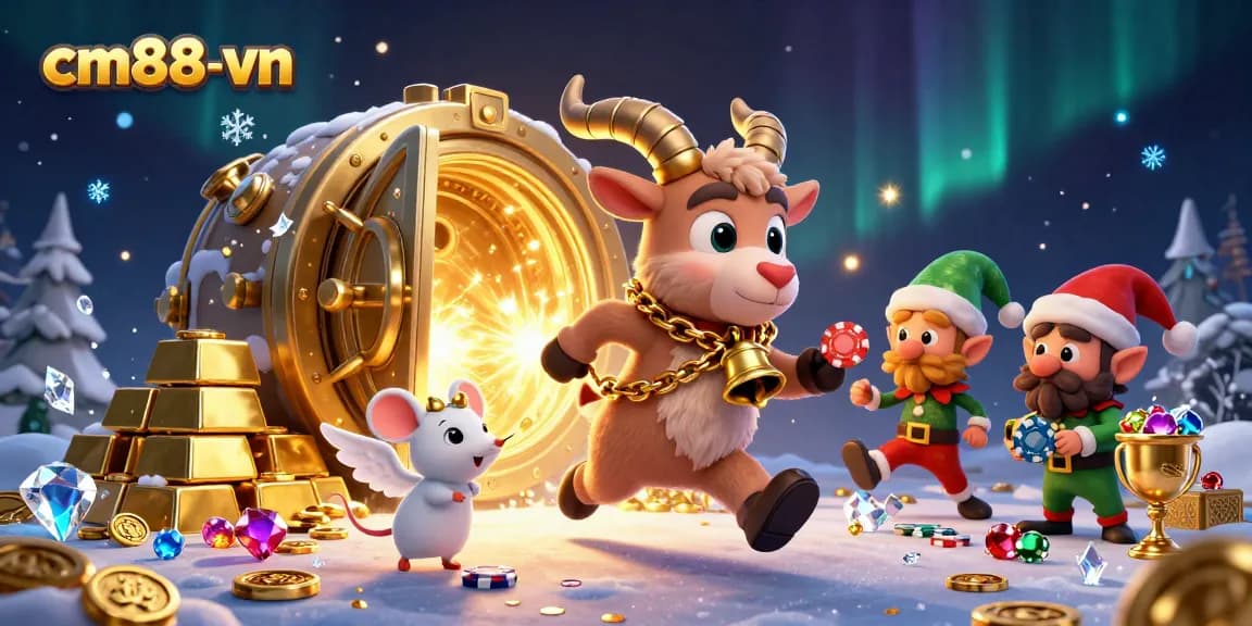 Experience cm88-vn's vibrant casino scene with Krampus, an angel mouse, and mischievous elves stealing poker chips.