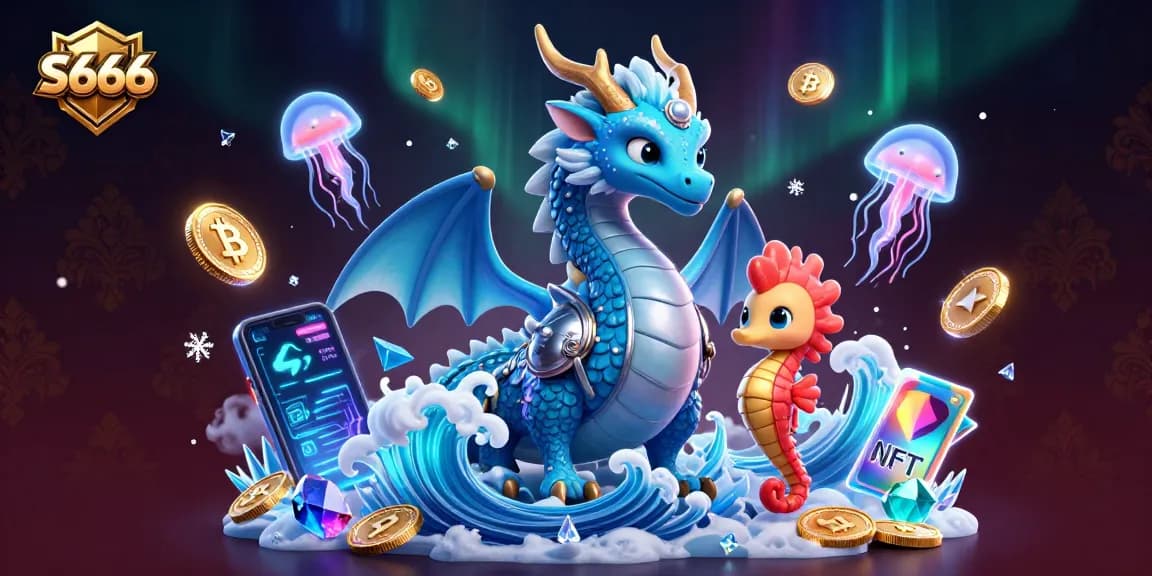 S666 players engage in a thrilling online casino experience with vibrant sea creatures and cryptocurrency elements.
