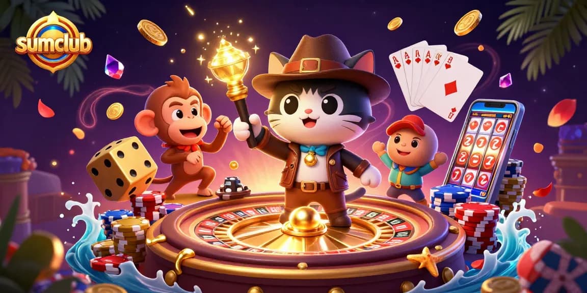 Experience the thrill of sumclub with a vibrant casino scene filled with treasures and excitement.