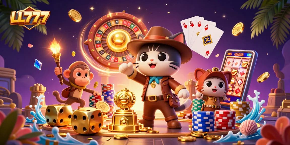 Experience thrilling gameplay with LL777's vibrant illustration of casino adventures and rewards.