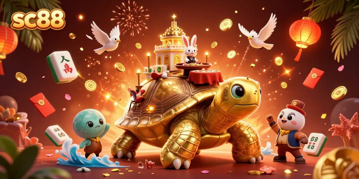 Experience sc88's vibrant casino world with a golden tortoise and exciting gaming elements