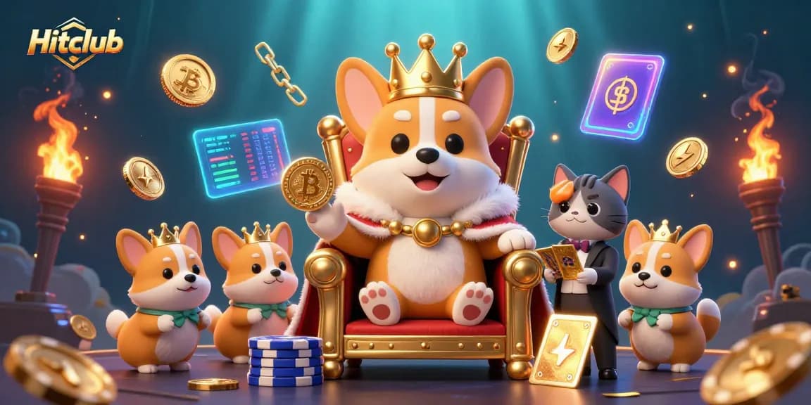 Experience the excitement of Hitclub with a colorful gambling scene featuring a royal corgi and unique animated elements.
