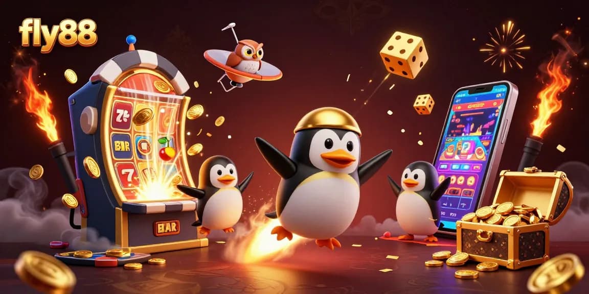 Experience fly88’s vibrant golden penguin adventure through an exciting cosmic casino.