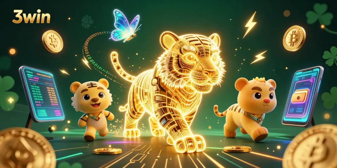 Experience the excitement of 3win with vibrant neon lights and animated casino elements.