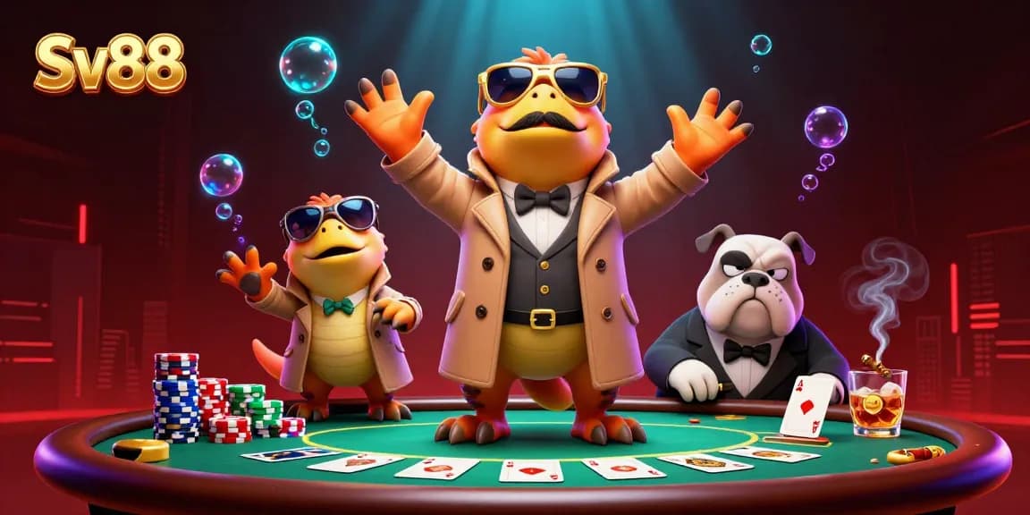 Experience the thrilling Sv88 gaming atmosphere with playful raptors in a VIP casino scene.