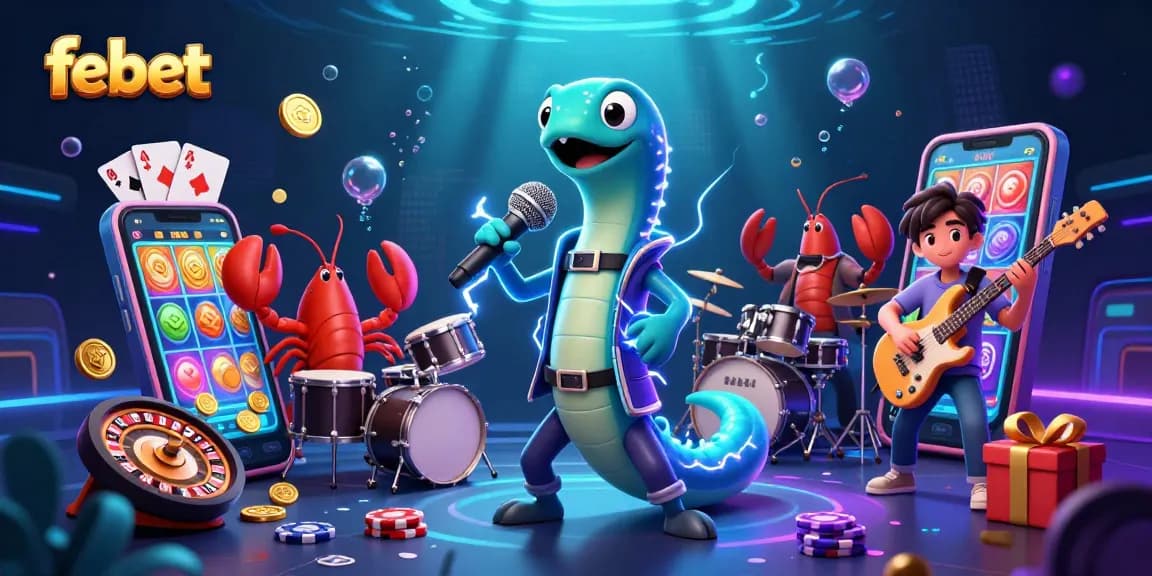 Engage with febet's vibrant casino experience featuring an electric eel DJ and a lively band.