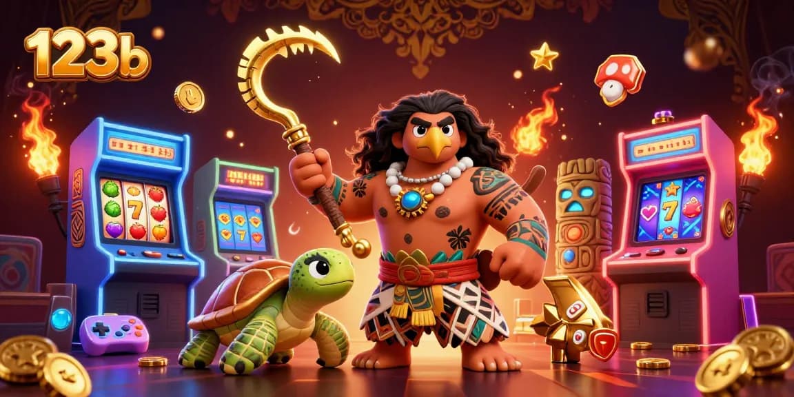 Engage in thrilling casino gameplay with the vibrant 123b-themed illustration showcasing classic slots and characters.