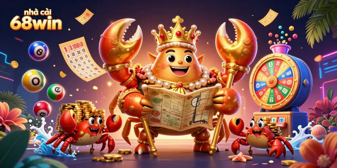 Experience the excitement of nhà cái 68win with colorful lottery elements and engaging characters.