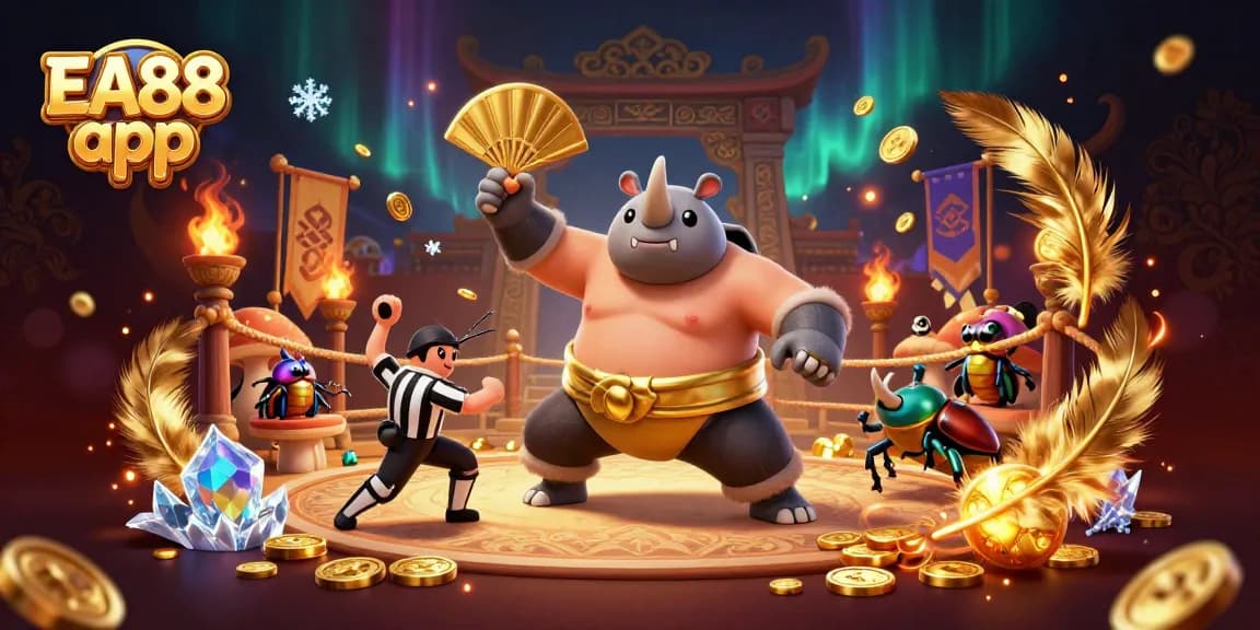 Experience the EA88 app with golden coins flying from a dynamic casino scene with engaging characters.