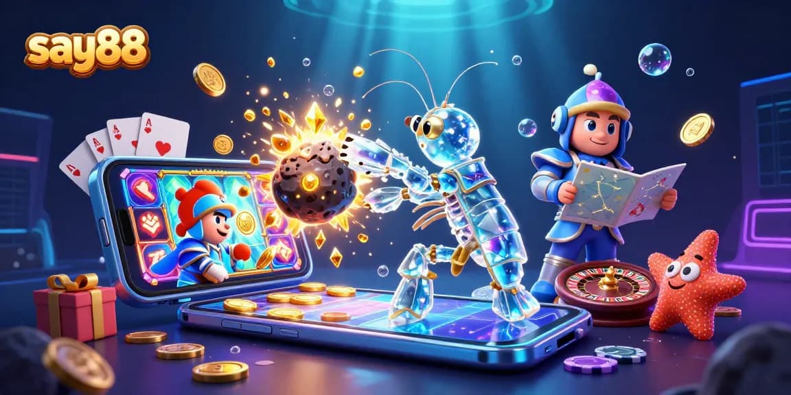 Experience exciting wins at say88 with vibrant 3D casino elements bursting with gold coins and gems.