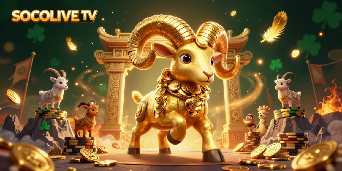 Engaging scene showcasing SOCOLIVE TV with a golden ram charging at a gate amid dynamic gambling elements.