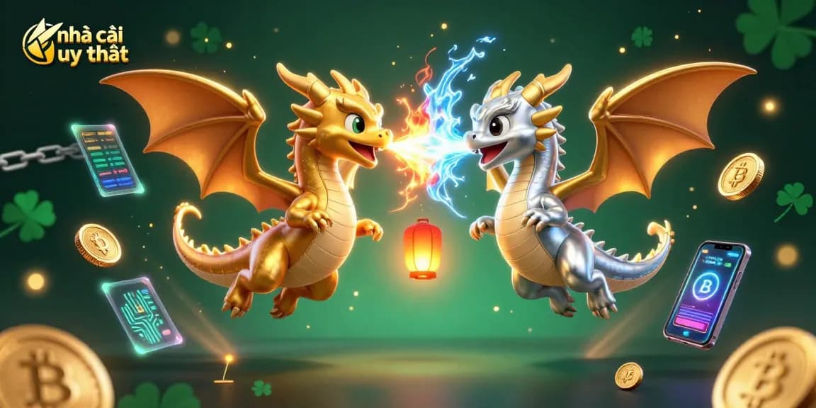 Engaging scene showing nhà cái uy tín with dragon characters amidst dynamic cryptocurrency elements.