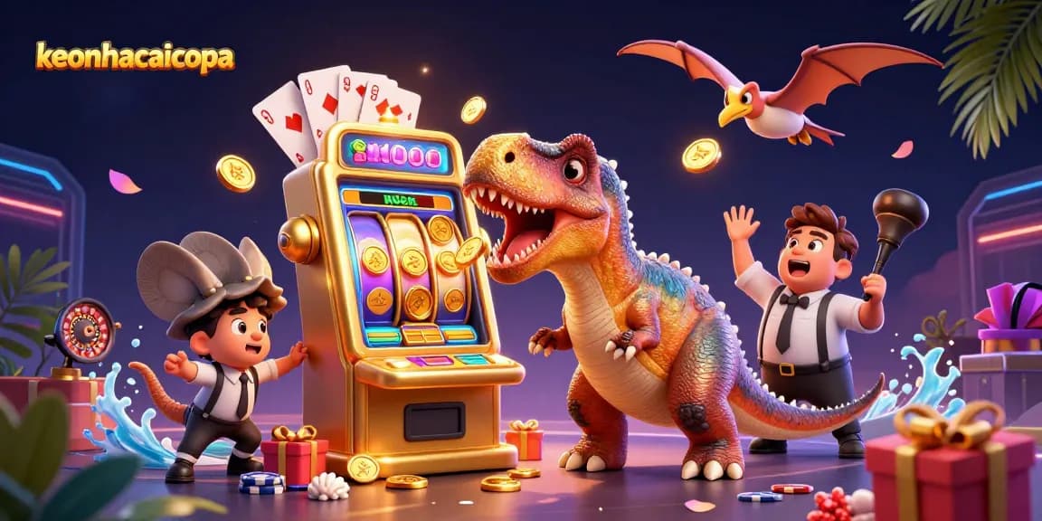 Engage with keonhacaicopa as a pachycephalosaurus wins jackpot coins from a slot machine.