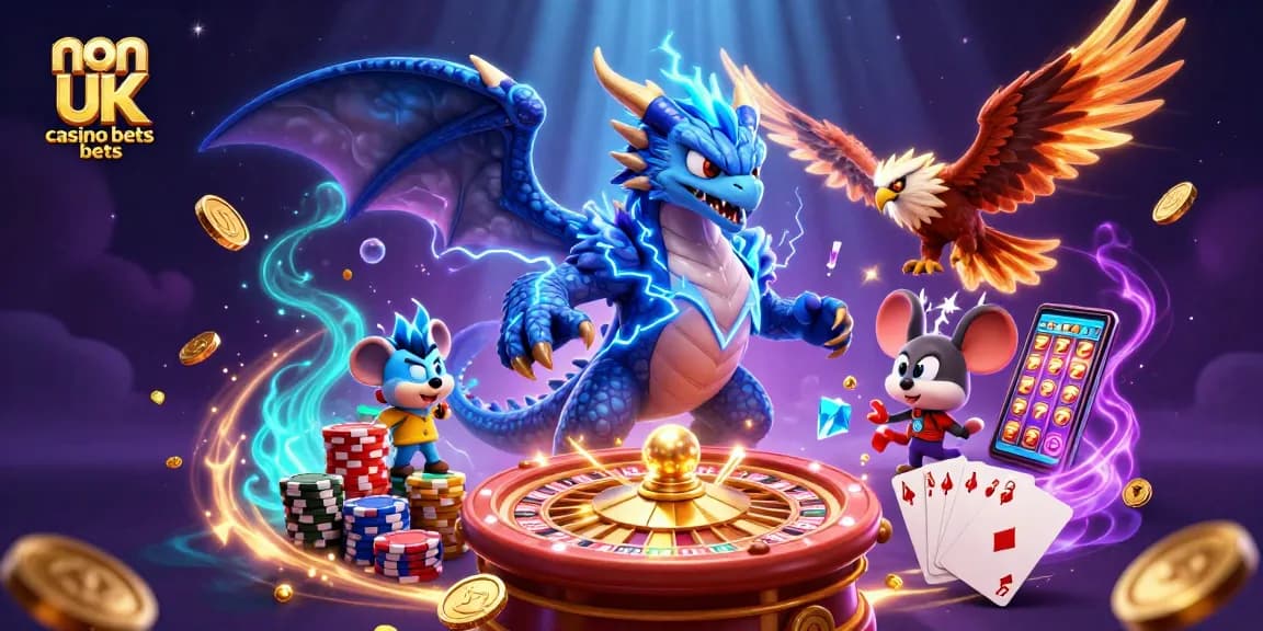 Experience thrilling non UK casino bets with vibrant characters amidst dynamic gaming elements.