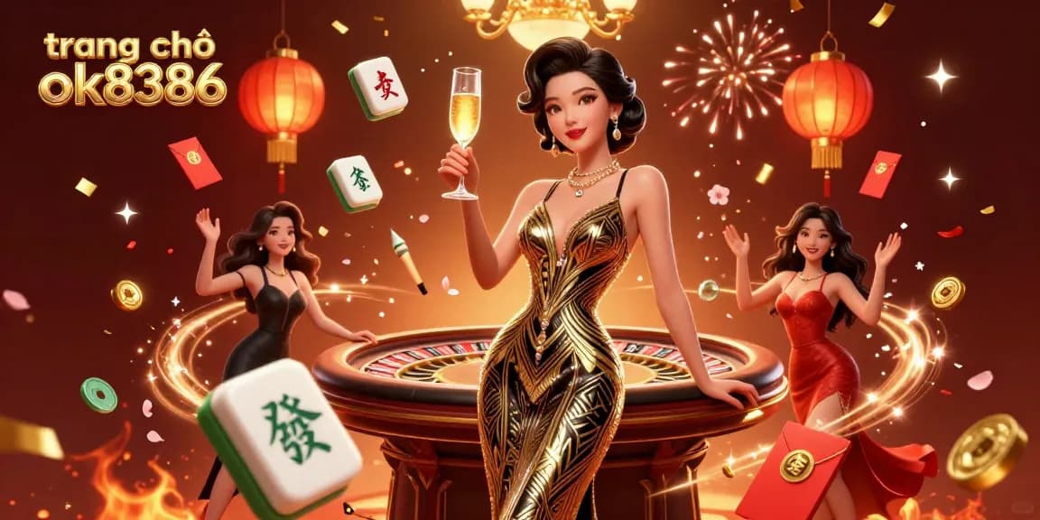 Experience the excitement of trang chủ ok8386 with this vibrant 3D illustration showcasing luxury and gaming.