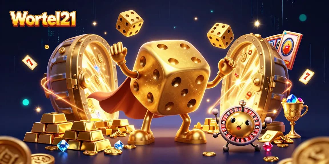 Wortel21's thrilling slot adventure featuring vibrant golden dice and jackpot symbols.