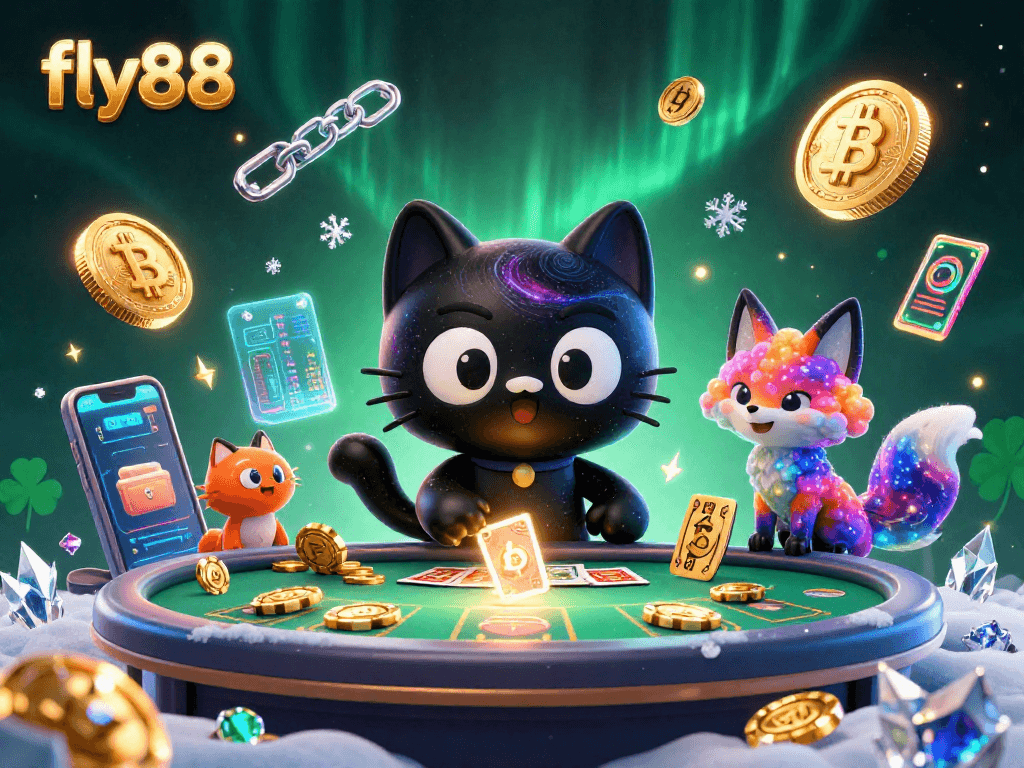 Play exciting games at fly88 with a colorful cosmic casino theme featuring unique characters.