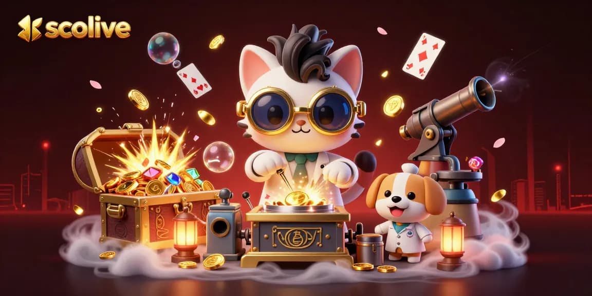 Socolive ignites excitement with a 3D cartoon scientist cat and dog celebrating a gold coin jackpot blast.