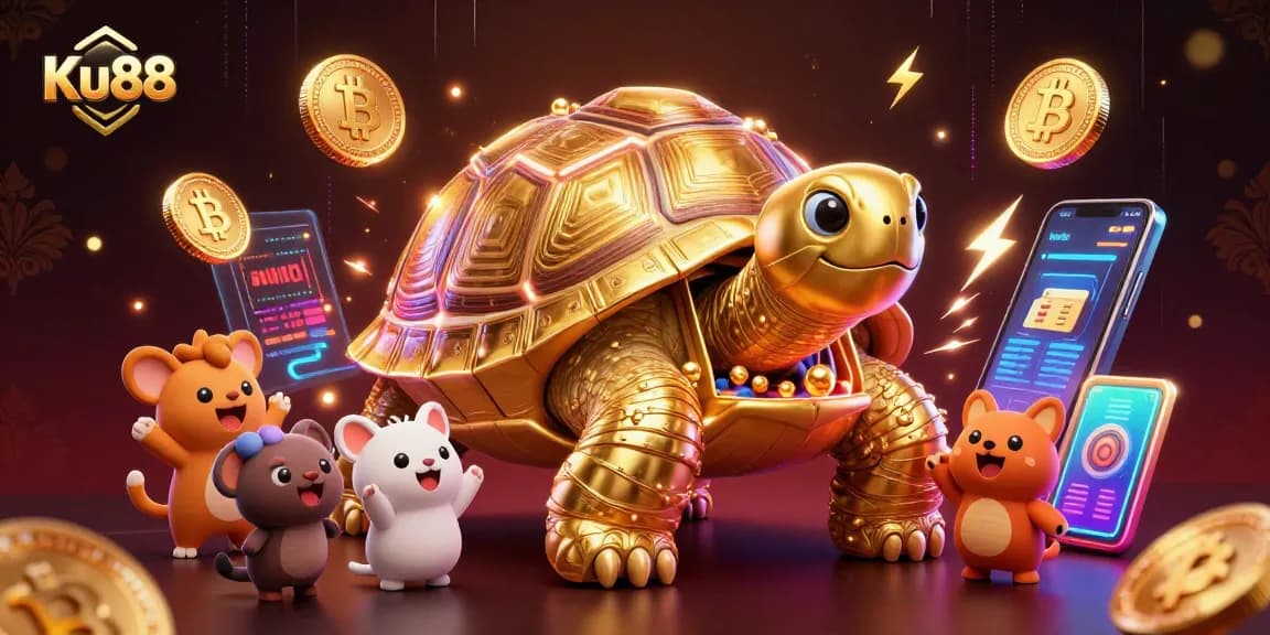 Engage with Ku88's thrilling casino experience featuring vibrant 3D elements and exciting game visuals.