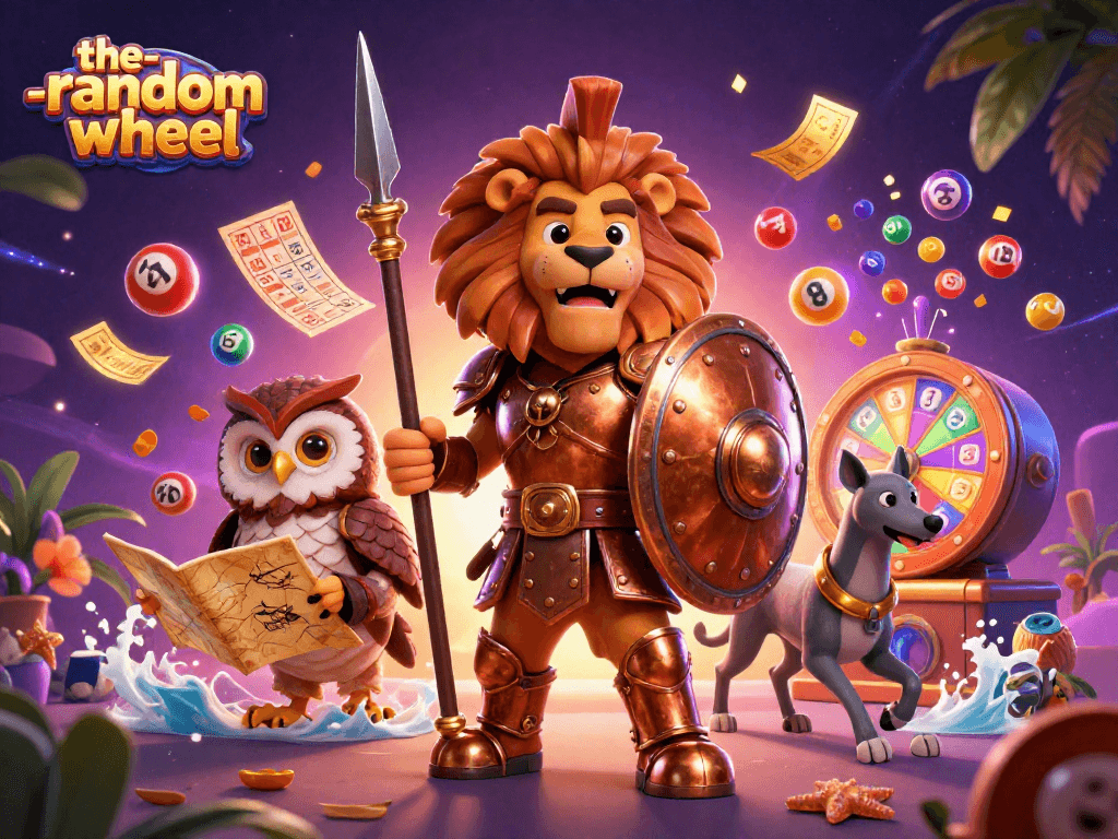 Spin the-random-wheel for thrilling prizes and lottery excitement in a colorful casino scene.