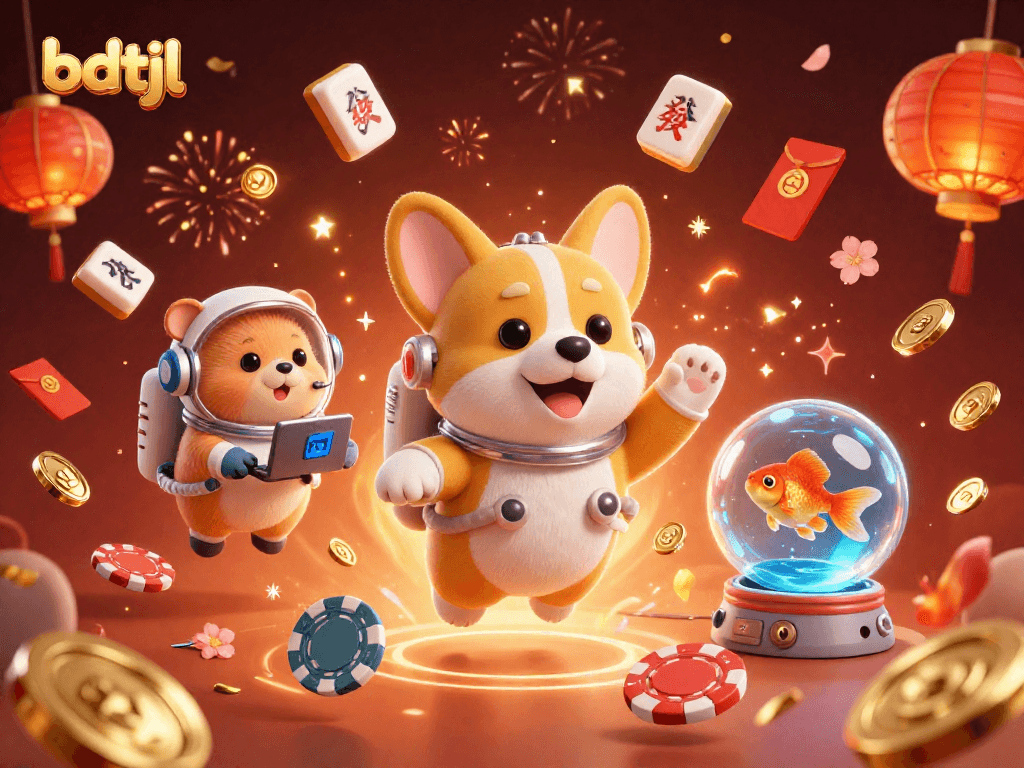 Experience thrilling casino gaming with bdtjl, featuring a corgi astronaut in a vibrant space station.