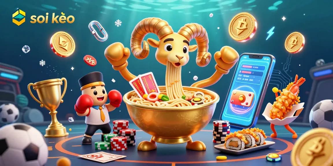 Engage in captivating soi kèo sports betting with dynamic characters, coins, and vibrant casino elements.