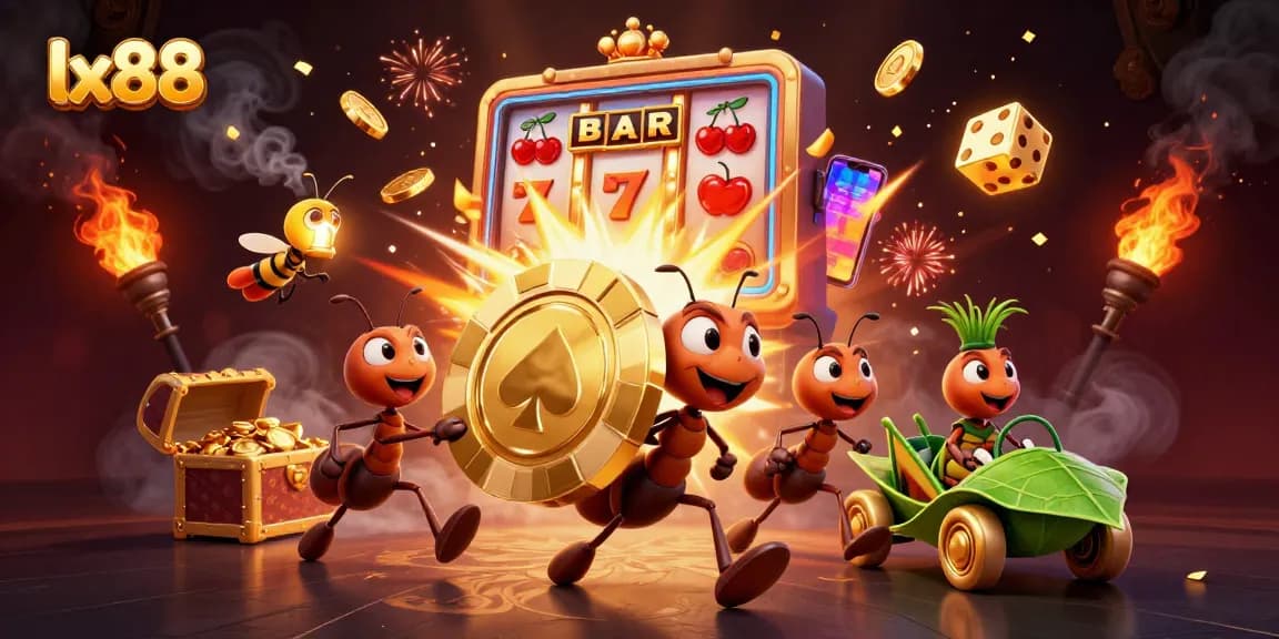 Experience the thrill of casino gaming at lx88 as ants pull off a heist with golden poker chips amidst a jackpot explosion.
