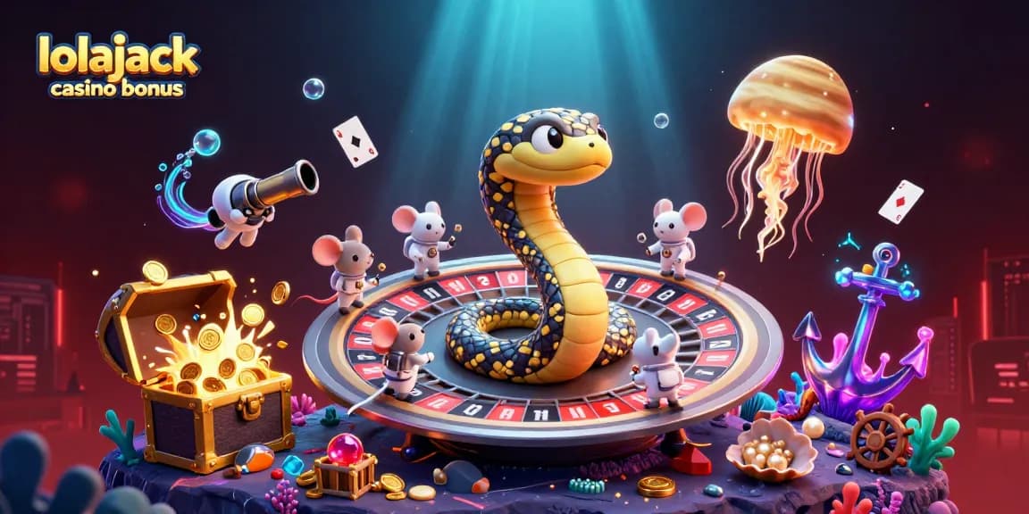 Experience the thrill of the lolajack casino bonus with an immersive cosmic gaming scene featuring a roulette snake.