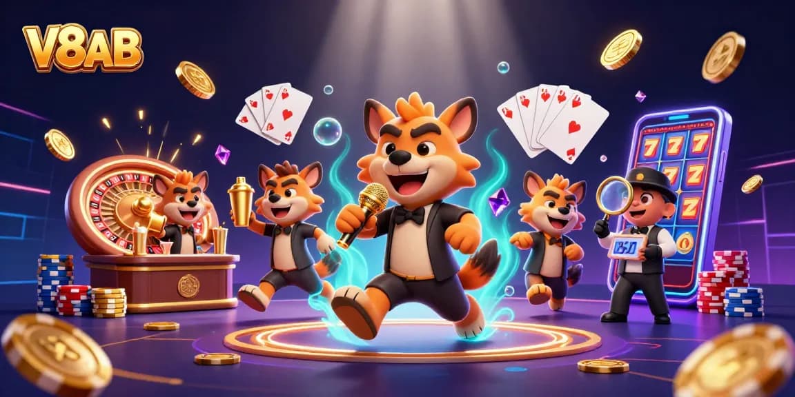 Experience dynamic gaming fun at V8AB with hyena characters delivering comedy, drinks, and security.